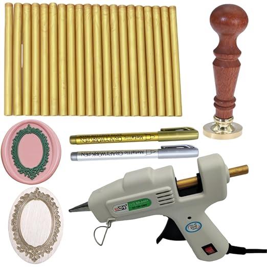 Wax Seal Stamp Kit, Atopbb Premium Wax Seal Kit with Seal Gun,40pcs Gold Wax Sticks, 2pcs Metallic Pen a Frame Stamp for Wax Seal Stamp, Wax Seal Sticks Used for Wedding, Gift Wrapping (40, gold)