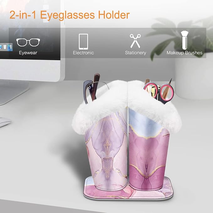 FINTIE Plush Lined Double Eyeglasses Holder with Magnetic Base for Desk | Soft Plush Lining, Glasses Stand Case For Nightstand / Bedside, Office Desktop Organizer, Small Item Storage