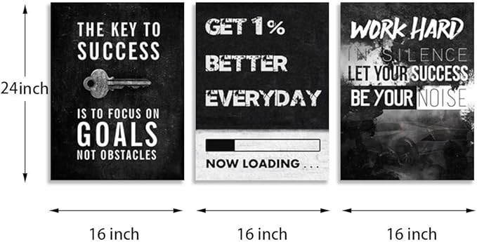 Motivational Success Poster Print Wall Art Inspirational Entrepreneur Goals Quotes Wall Decor Work Hard Picture Painting Decoration Artwork for Office Bedroom Living Room 16inch x24inch x3pieces