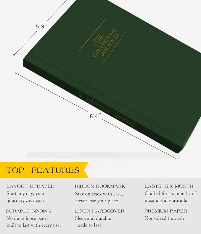 The Original Gratitude Journal with Inspiring Prompts & Quotes for Mindfulness, Reflection & Personal Growth - Daily Wellness Journal for Men & Women - Luxurious Earth Green Cover