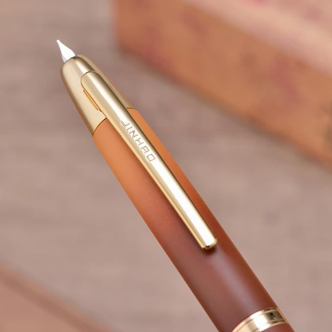 Jinhao 10 Press Fountain Pen with Box, Caramel Orange Gradient Retractable Medium Nib with Ink Converter Set (Golden Clip)