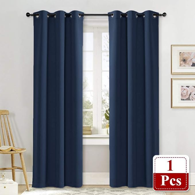 NICETOWN Living Room Curtain, Window Treatment Energy Saving Thermal Insulated Solid Grommet Blackout Drape/Drapery (Navy, Sold Individually, 42 by 84-inch)