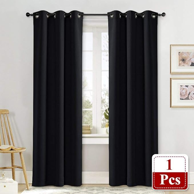NICETOWN Soundproof Thermal Insulated Blackout Curtain Thermal Insulated Solid Grommet Room Darkening Drape for Dining Room (Single Panel, 42 inches by 84 inch, Black)