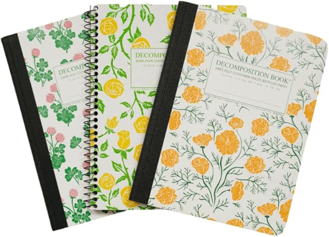 Decomposition 3-Pack Floral College Ruled Notebook - 9.75 x 7.5 Journal, 160 Lined Pages - 100% Recycled Paper - Notebooks for School Supplies, Home & Office - Made in USA