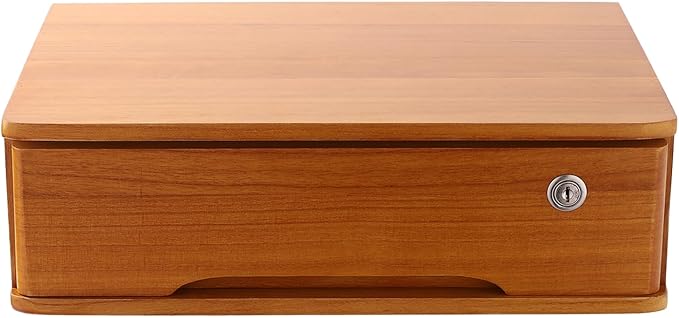 Desktop Storage Box with Lockable Drawer, Office Supplies Drawer Organizer, Wooden Desk Organizer, Small Bamboo Storage Box for Desk, Modern Desktop Drawer Organizer (Wooden Yellow)