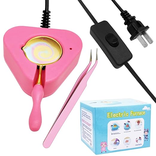 Wax Seal Warmer Wax Seal Kit with Spoon and Tweezers, Great Tool for Melting Sealing Beads (Pink)