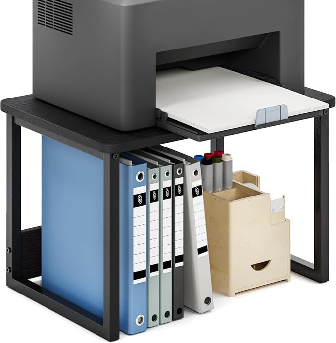MARTY Printer Stand for Desk, Desktop Shelf Printer Riser for Home Office | Desktop Printer Stand, 17.1"x12.4", Printer Shelf, Small Printer Table for Fax Machine Copier Scanner, Desk Organizer, Black