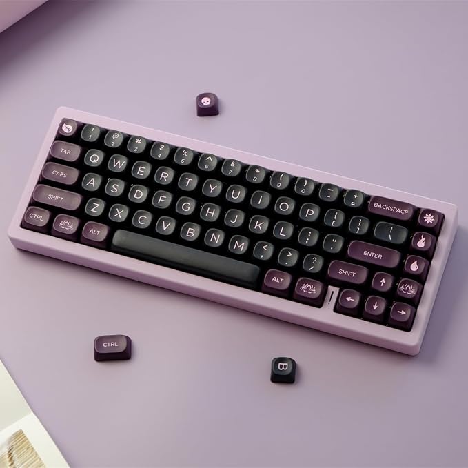 PBT Keycaps 126 Keys MOA Profile Keycap Black Purple Custom Keyboard Keycaps Set 5 Side Dye Sublimation Key caps for Cherry Gateron MX Switches Keyboards
