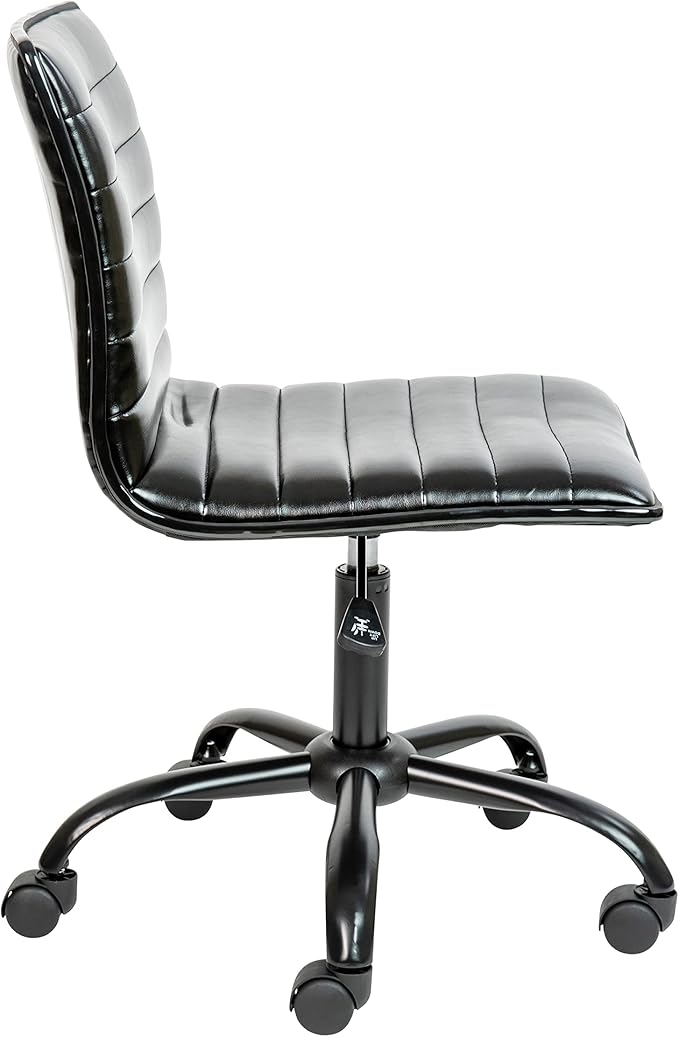Flash Furniture Alan Office Task Chair - Black Vinyl - Black Frame - Armless - Ribbed Back and Seat - Low Back Design