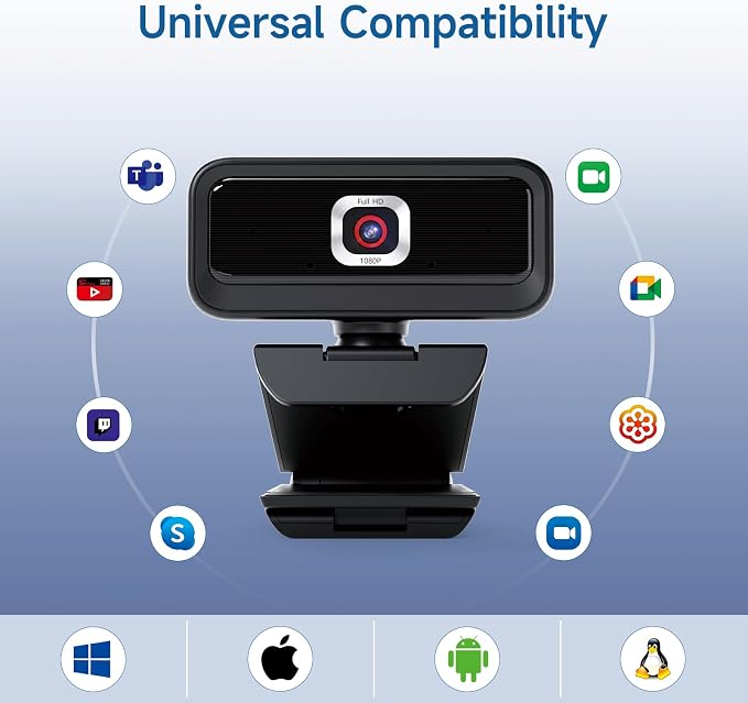 Webcam for PC, Computer Camera for Desktop, 1080P Webcam with Tripod,USB Web Cam, 2 Noise Reduction Mics, Built-in Privacy Cover,Plug&Play