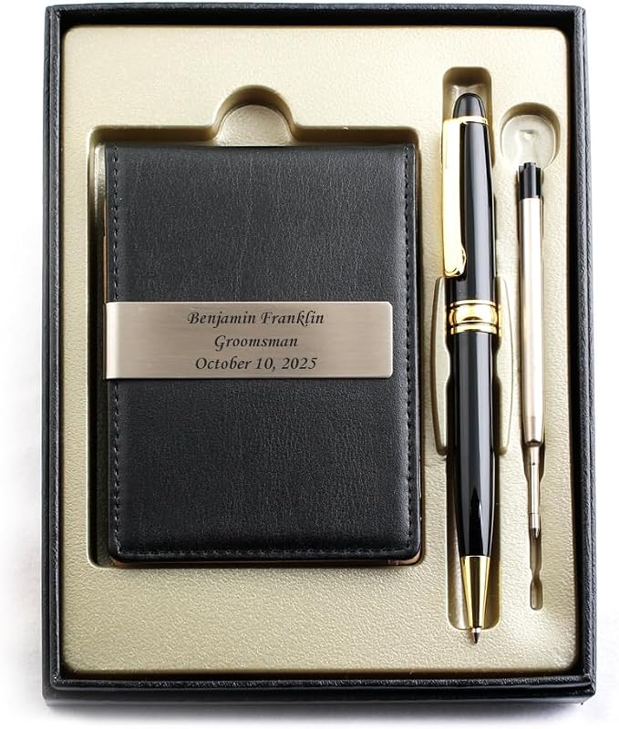 Custom Engraved Pen & Money Clip Wallet Gift Set – Personalized Ballpoint Pen with Refill, Luxury Gift Box for Men