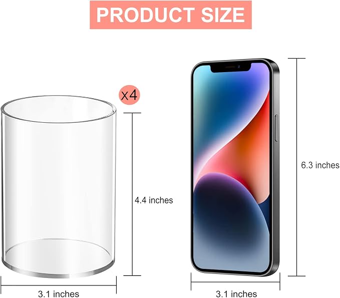 Mototo 4 Pieces Clear Acrylic Pen Holder Round Acrylic Pencil Cup Clear Makeup Bush Holder Acrylic Desktop Stationery Organizer for Office School Home Desk Accessories (4 Pack, Round)