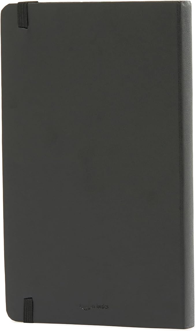 Amazon Basics Classic Lined Writing Notebook for Note Taking and Journaling, Hardcover with Elastic Closure, 240 Pages, 5" x 8.25", Black