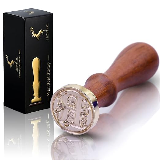 Medieval Initial Alphabet Stamps for Sealing Wax, Brass Head Wooden Handle, Decorate Thanksgiving Card/Envelope/Gift Wrap/Wedding Engagement Party Invitation - Letter R
