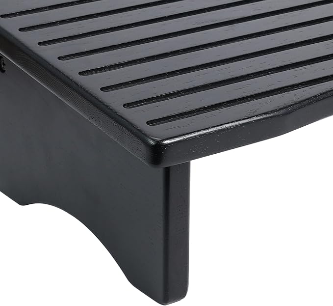 CONSDAN Foot Rest, Ergonomic Footrest for Under Desk At Work, Nursing Foot Stool, Natural Solid Wood Non-Slip Slanted Top Foot Stool for Office/Standing Desk (Black Color)