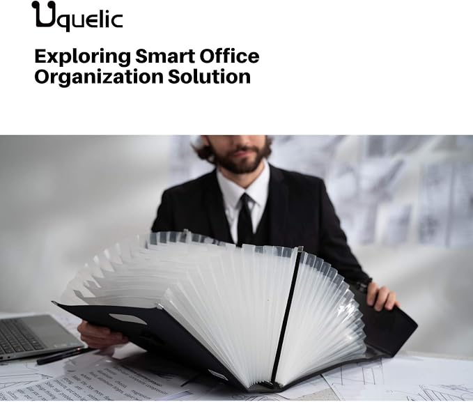 Uquelic 26 Pockets Expanding File Folder Organizer - Upgraded Durable Buckle, Accordion Folder Base with Ergonomic Portable Handle/Large A4 Letter Size Document Organizer, Folders with Pockets