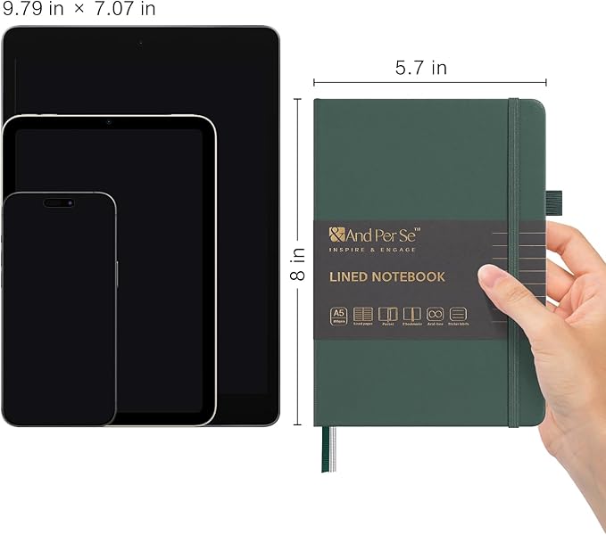 &And Per Se 10-Pack Lined Notebooks, A5 Hardcover, 160 Pages 100gsm Thick Paper, Office Supply Bulk Order, Corporate New Hire Kits, Breakroom Essentials – College Ruled, 10 Units (Green)