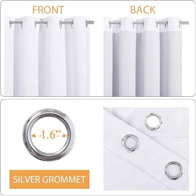 RYB HOME 3-in-1 Soundproof - Blackout - Energy Saving Room Divider Curtains, Extra Wide Window Curtains for Bedroom Living Room Loft Baby Nursery, Pure White, Wide 62 x Long 95 inches, 2 Panels