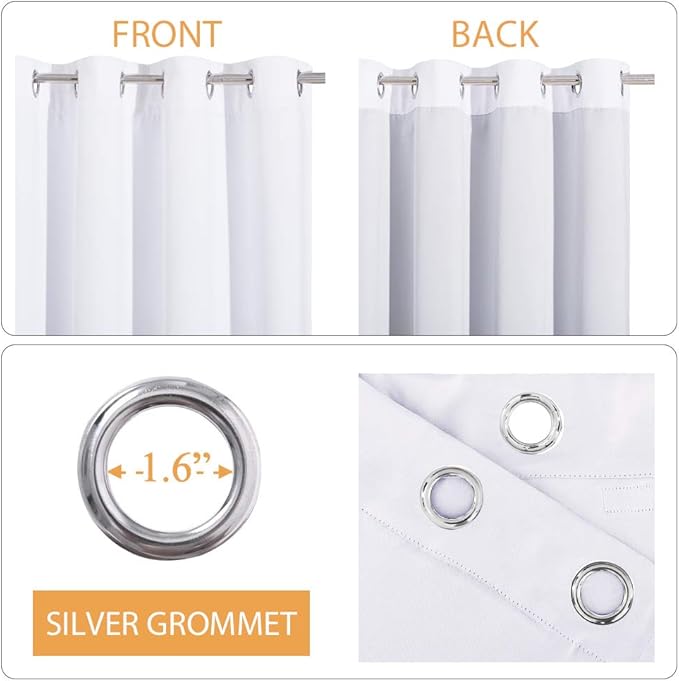 RYB HOME Soundproof Blackout Thermal Insulating 3 in 1 Set Curtains 3 Layers Heavy Grommet Drapes for Bedroom Living Room Divider Curtains High Ceiling Window, Pure White, 52 x 108 inches, 2 Pcs