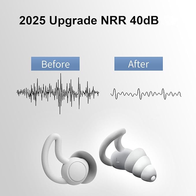 Noise Reductution Ear Plugs, NRR 40dB Ultra Comfortable Silicone Reusable Ear Plugs for Sleeping, Snoring Swimming, Studying, Concerts, Noise Cancelling and Hearing Protection