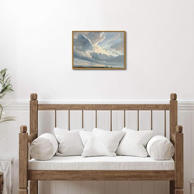 OIQArtOIQ Vintage Landscape Canvas Wall Art Framed Natural Scenery Painting Artwork Prints France Country Wilderness Farmhouse Decor Pictures Kitchen Bedroom Living Room Bathroom