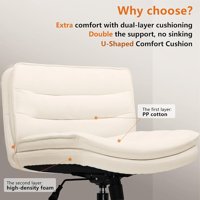COMHOMA Criss Cross Chair with Wheels Armless Cross Legged Office Chair Wide Home Office Desk Chair Swivel Comfy Vanity Desk Chair Height Adjustable Mid Back Wide Seat Computer Task Chair