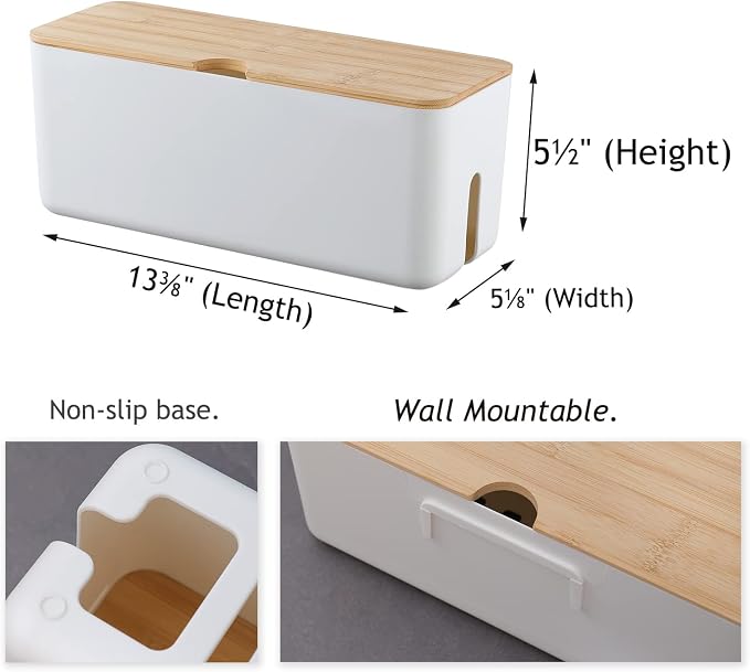 Changsuo Wall Mount Cable Management Box LargeCable Organizer Box for Extension Cord Power Stripe Surge Protector Wire Management Concealer Organizer Cover Hider for Desktop (Large, White)