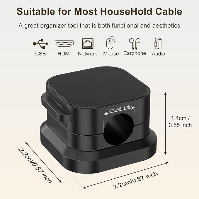 6 Pack Magnetic Cable Clips, Cord Organizer Holder with Strong Adhesive, Desk Cable Management for Home Office Car Desktop Nightstand, Adjustable Wire Keeper, Black