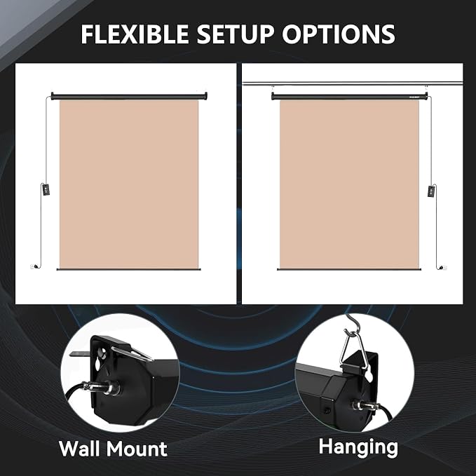 RAUBAY Motorized Pull Down Beige Screen - 78.7" x 86.6" Collapsible Wall-Mount Background for Professional Video Production, Chroma Key Backdrop for YouTube, TikTok, Streaming, Video Conferencing