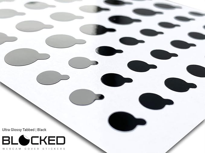 BLOCKED Original Vinyl Webcam Cover Stickers | Restickable & Stackable Privacy Covers | for All Camera-endable Devices | 3-Sizes | 57 Black Tabbed (Ultra Glossy)