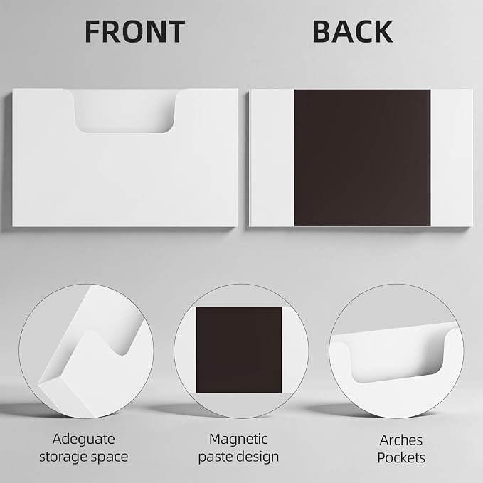 Marbrasse 2P Magnetic File Holder, Magnetic Hanging Wall File Organizer, Pocket Paper Magazine Mail Organizer for Refrigerator,Notebooks,Planners,Letter(White)