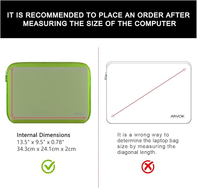 Arvok 13 13.3 14 Inch Laptop Sleeve Case for MacBook Pro/MacBook Air 13-14 inch, Water-Resistant Notebook Chromebook Computer Pouch, Carrying Bag Cover for HP/Dell/Lenovo/Asus/Acer, Bamboo Green