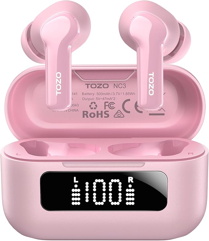 TOZO Hybrid Active Noise Cancelling Wireless Earbuds with 6 Mics AI Clear Call Ear Buds 68H Playtime with LED Display 32 Preset EQs via APP Bluetooth 5.3 IPX8 Waterproof in Ear Headphones