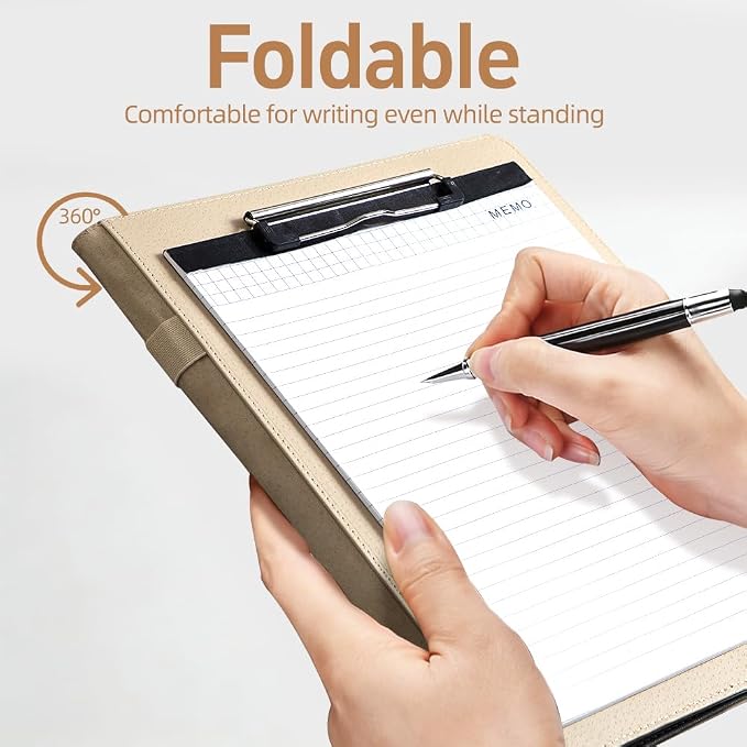 PU Leather A4 Clipboard Portfolio, Resume Padfolio Business Case | Features 25 memo sheets & pen holder. Durable PU leather for job interviews, office meetings & travel. Professional & sleek.