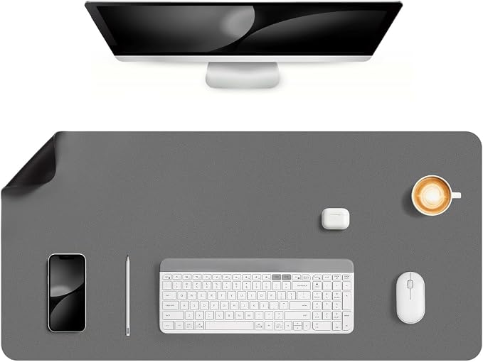 Dual Sided Desk Pad Faux Leather Desk Mat Large Mouse Pad | Desk Pad Protector Non-Slip Waterproof Desk Mouse Pad for Writing Desk, Office, Home(Black Gray 35.4"X17")