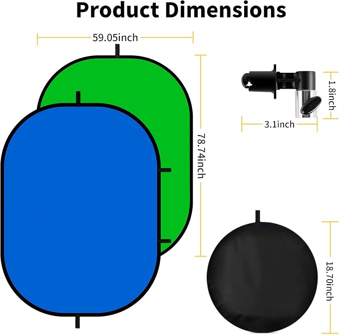 5x6.6ft Green Screen Backdrop for Photography, 2-in-1 Blue Pop Up Collapsible Photo Background with Clip and Carry Case for YouTube Videos Studio Props