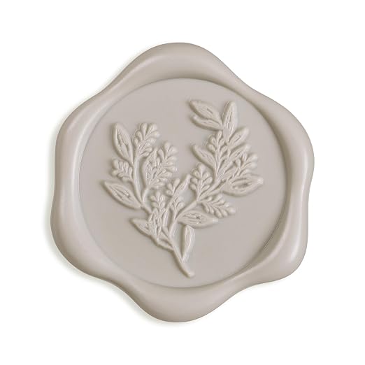 UNIQOOO Wax Seal Stickers - Eucalyptus Wedding Invitation Envelope Seal Stickers, 50 Pcs Self- Adhesive Neutral Linen Warm Grey Stickers, Perfect for Invitation, Christmas, Gift Wrapping
