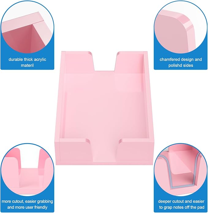 WINFFOR Acrylic Notepad Holder Dispenser - 4x6 in Sticky Note Memo Holder Self-Stick Note Pad Organizer (W/O Pads) Office Desk Accessories School Supplies, Lightpink