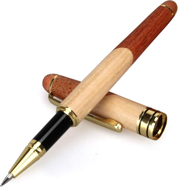 Renawe Best Wooden Gel Pen Gift Set with Handmade Rollerball Designer Pen Holder Box and Refills, Business Ballpoint Pen with Fancy Journaling Pen Display Case