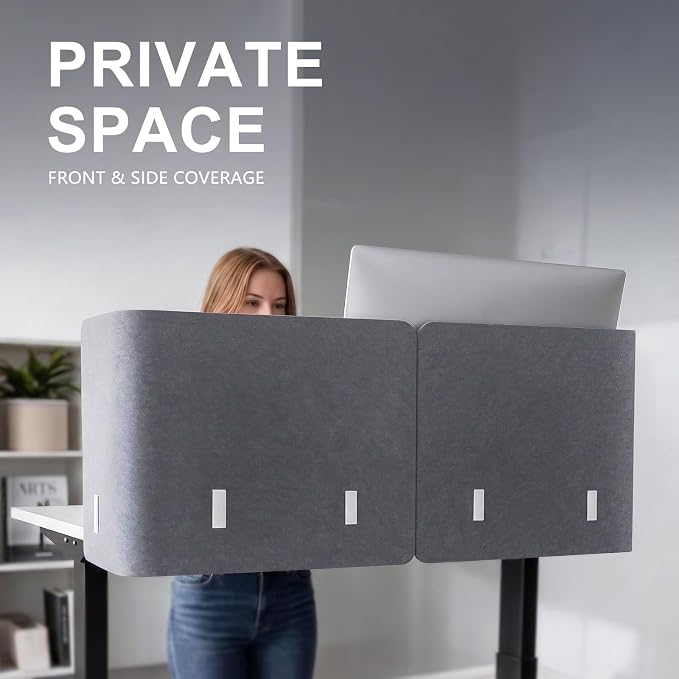 Desk Privacy Panel, 2-Pack L-Shaped Desk Divider, Acoustic Office Partition | Clamp-on 47.2" × 18.7" PET Felt Panels, Tackable Surface for Notes, Create Private Workspace Reduces Noise, for Home Office