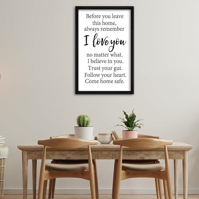 RLWangChao Before You Leave This Home Wall Decor Art 16"X11" I Love You Sign Inspirational Quotes Family Entryway Wood Framed Wall Hanging (Black)