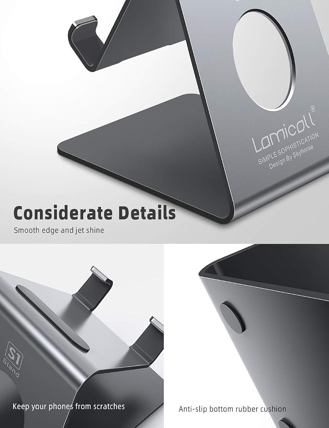 Lamicall Cell Phone Stand, Phone Dock : Cradle, Holder, Stand, Compatible with Phone 12 Mini 11 Pro Xs Xs Max Xr X 8 7 6 6s Plus 5 5s 5c All Android Smartphone Charging, Accessories Desk - Gray
