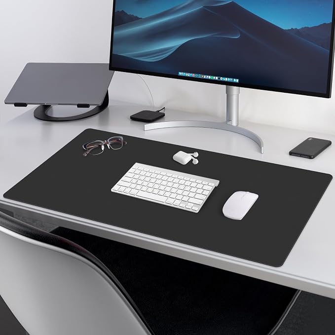 Large Office Leather Desk Mat, Large Mouse and Keyboard Pad, Laptop Pad, Desktop Protector(Black, 31.5 in. x 15.7 in.)