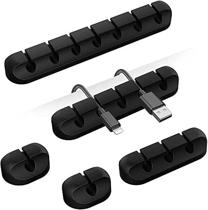 Cord Holder Cable Organizer Clips Cord Organizer for Desk, Nightstands | Self Adhesive, Office, Car, Black Silicone Cord Keeper, Cable Management, Wire Holders for phone charger Cords