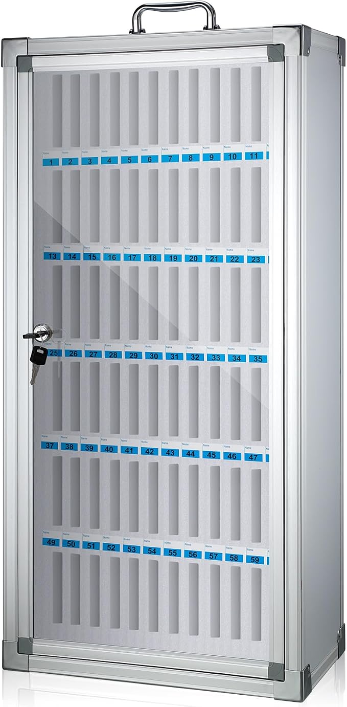 Amylove Cell Phone Locker Cabinet Aluminum Alloy Pocket Chart Storage Locker Box Cabinet Wall-Mounted Cell Phones Storage Box with Handle for Office Classroom Gym(White,72 Slots)