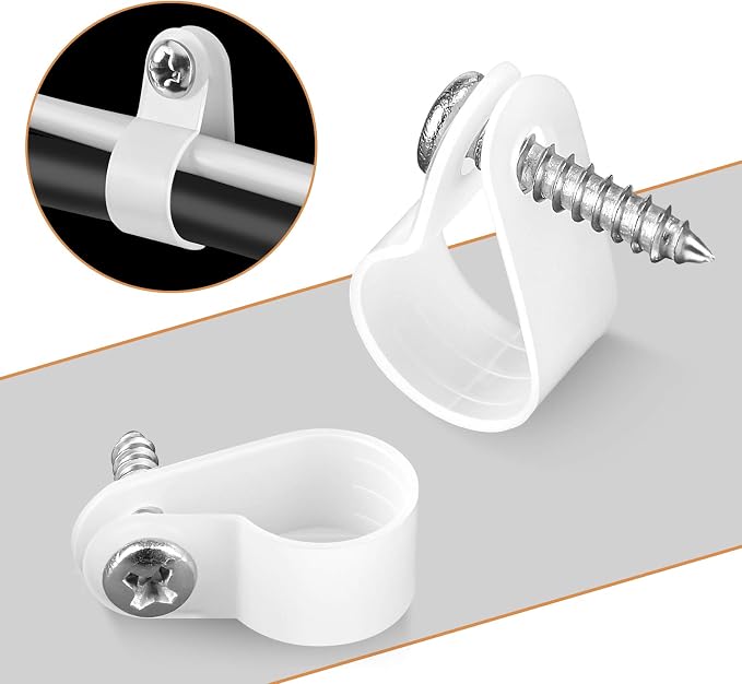 Temoyj 100 Pack 1/2 Inch Cable Clips, Rope Light P-Style Mounting Clips with Compatible Stainless Steel Pan Head Phillips Screws