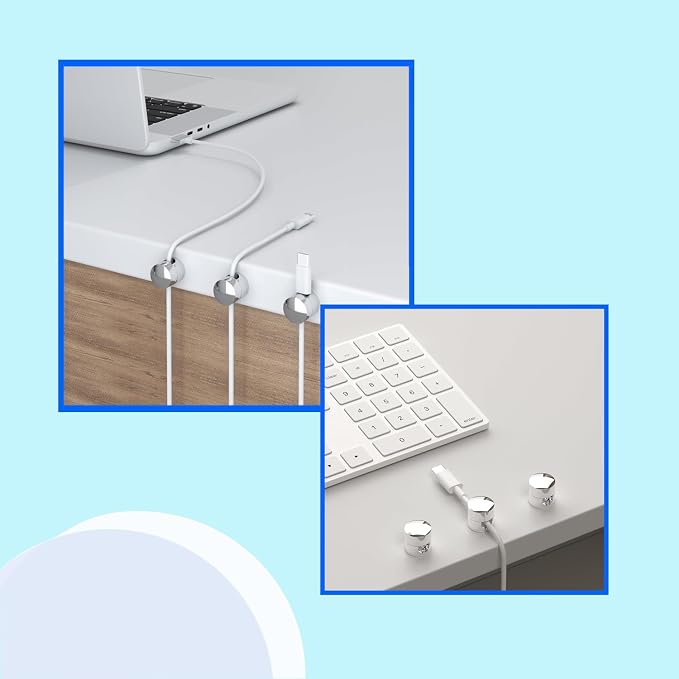6 Sets Charger Cord Holder Stick on, Silver Metal Adhesive Cable Management Clips,Adjustable Phone Cable Anchor Holders,Wire Organizer for Desk, Wall, Home, Office, nightstand, Dresser, Chandelier