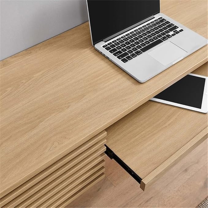 Pemberly Row Wall Mount Office Desk, 60 in Particleboard and Wood, Oak Finish, Mid-Century Modern Style with Keyboard Tray and Storage Drawers, Durable Design for Home Office or Dorm Room Use
