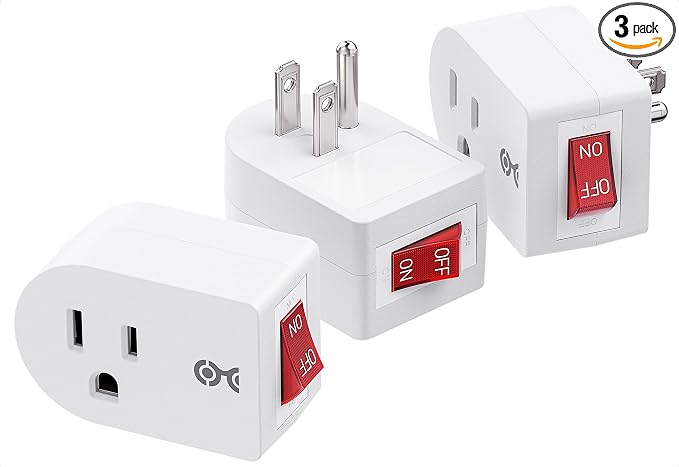 Cable Matters [ETL Listed] 3-Pack Grounded Outlet Switch with On Off, Plug Switch On Off, Single Outlet Adapter, White