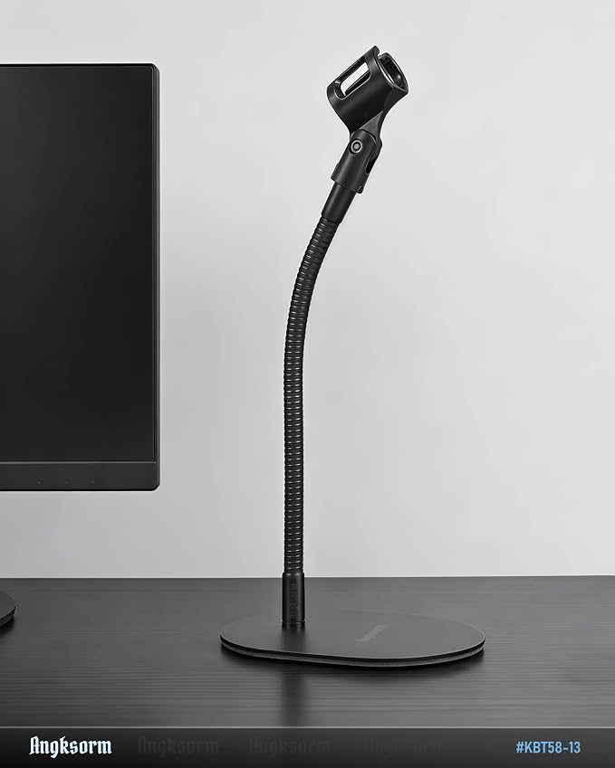 13-IINCH Desktop Microphone Stand - Heavy-Duty Flexible Gooseneck Mic Holder with Elliptical Metal Mount Base for Tabletop, Desk, Podium & Counter Use, KBT58